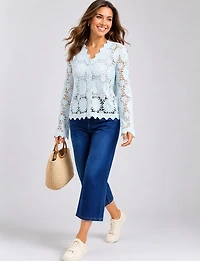 Versatile Floral Open-Knit Crochet Cardigan with Scalloped Edges by Point Zero