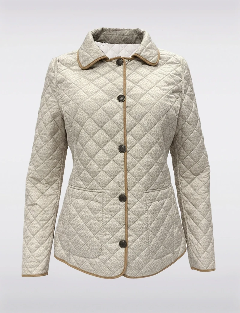 Vegan Reversible Print on Solid Quilted Jacket with Contrasting Trim by Saki