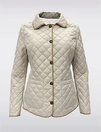 Vegan Reversible Print on Solid Quilted Jacket with Contrasting Trim by Saki