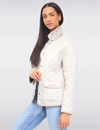 Vegan Reversible Print on Solid Quilted Jacket with Contrasting Trim by Saki