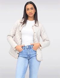 Vegan Reversible Print on Solid Quilted Jacket with Contrasting Trim by Saki