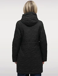 Lightweight Vegan Floral Quilted Mid-Length Jacket Parka with Hood by Saki