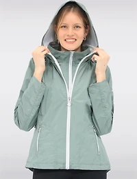Lightweight Active Vegan Hooded Windbreaker Jacket with Inner Zip-up Bib by Saki