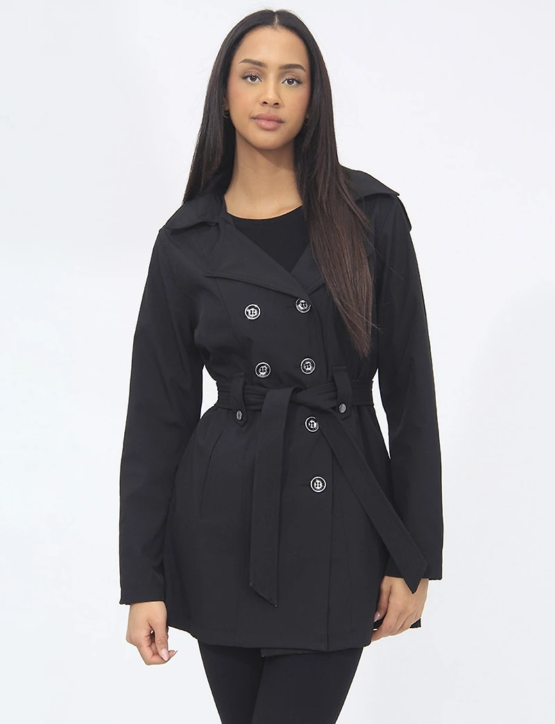Lightweight Breathe-Tech® Softshell Double-Breasted Belted Trench Coat by Saki