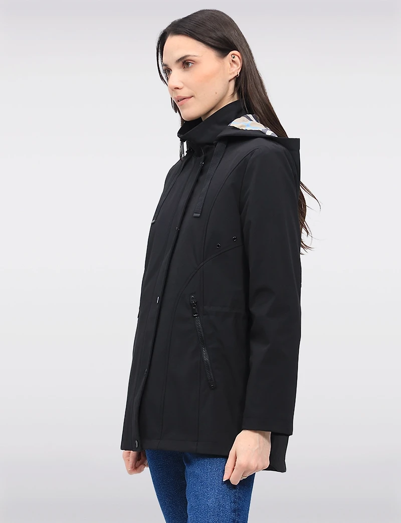 Vegan Breathe-Tech® Softshell Jacket with Plaid-Lined Removable Hood by Saki