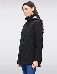 Vegan Breathe-Tech® Softshell Jacket with Plaid-Lined Removable Hood by Saki