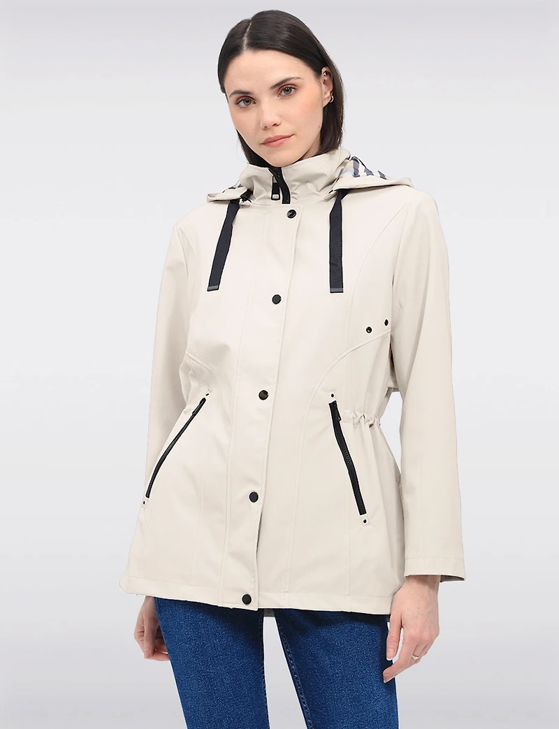 Vegan Breathe-Tech® Softshell Jacket with Plaid-Lined Removable Hood by Saki