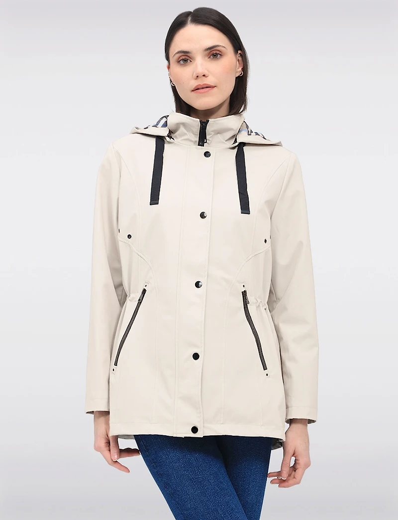 Vegan Breathe-Tech® Softshell Jacket with Plaid-Lined Removable Hood by Saki
