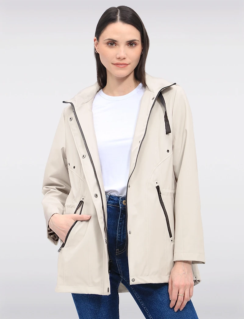 Vegan Breathe-Tech® Softshell Jacket with Plaid-Lined Removable Hood by Saki