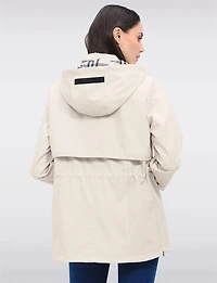 Vegan Breathe-Tech® Softshell Jacket with Plaid-Lined Removable Hood by Saki