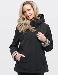 Vegan Breathe-Tech® Softshell Parka with Plaid-Lined Removable Hood by Saki