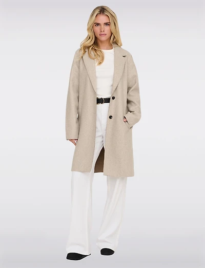 Chic Single-Breasted Mid-Length Overcoat with Notch Collar & Raw Edges by Only