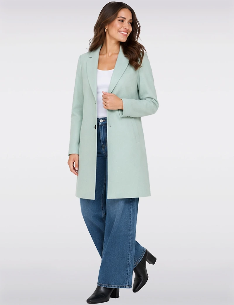Chic Single-Breasted Mid-Length Overcoat with Notch Collar & Raw Edges by Only
