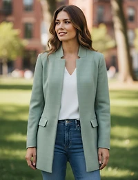 Straight Cut Open Front Versatile Notch Collar & Pockets Coatigan Blazer by Only