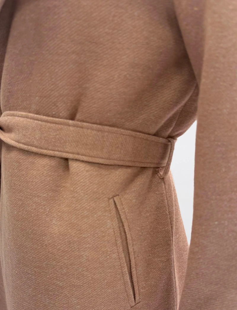 Straight Cut Open Front Belted Large Collar & Pockets Sweater Blazer by Only