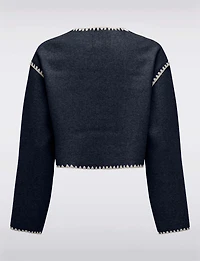 Trendy Cropped Wool-Like Jacket with Chic Off-White Stitching Trim by Only