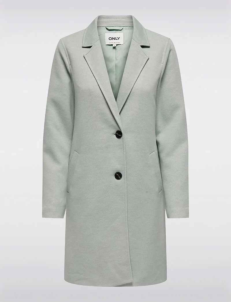 Classic Single-Breasted Notch Collar Cotton-Blend Mid-Length Overcoat by Only