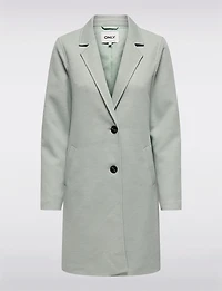 Classic Single-Breasted Notch Collar Cotton-Blend Mid-Length Overcoat by Only
