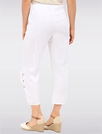 Goa Linen Relaxed Pull-On Pants - Ruched Cuff & Front-Pocket Button Details