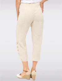 Goa Linen Relaxed Pull-On Pants - Ruched Cuff & Front-Pocket Button Details