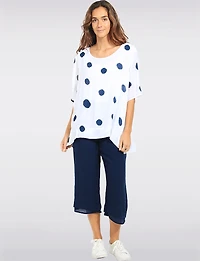 Relaxed Polka Dot Dolman Short-Sleeve High-Low Cut Tunic Top with by Goa
