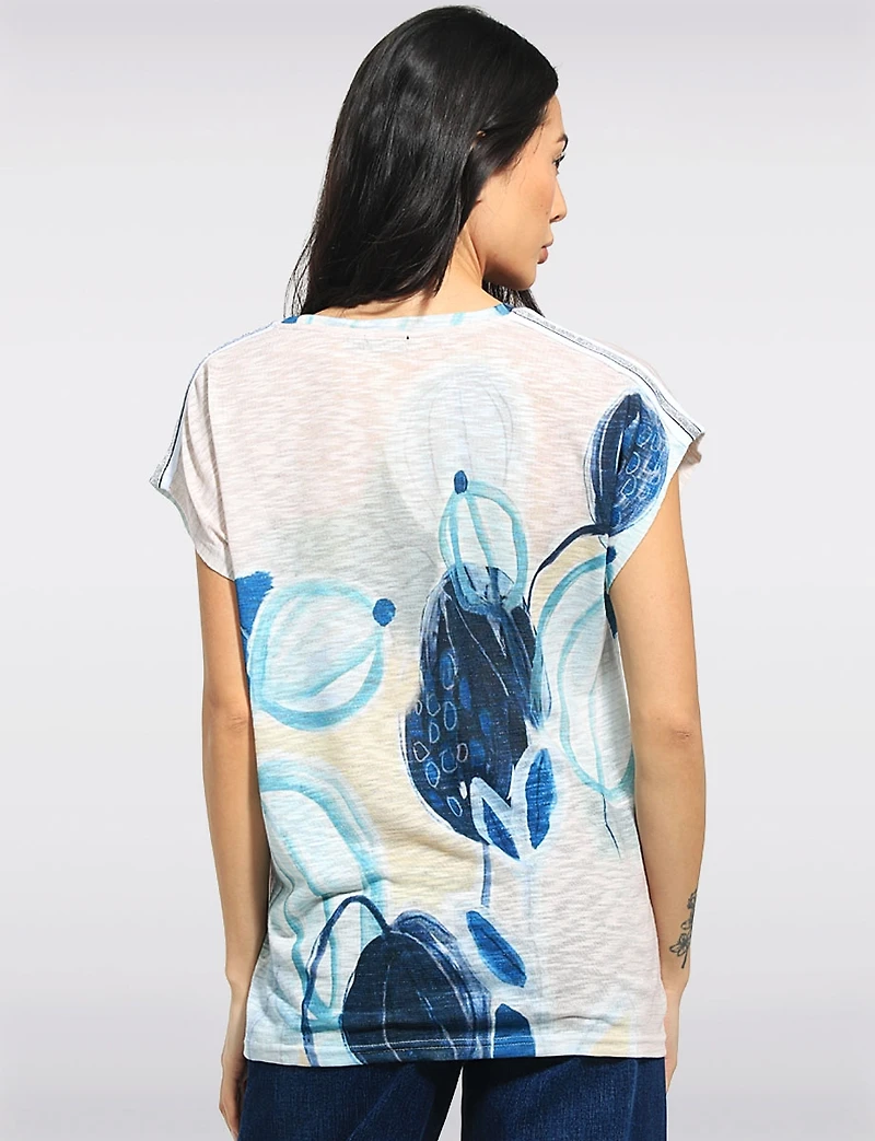 Lightweight Printed Textured Cap Sleeve Top With a Touch of Glitter by Moffi