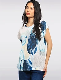 Lightweight Printed Textured Cap Sleeve Top With a Touch of Glitter by Moffi