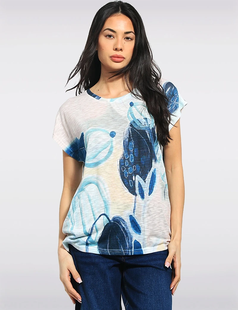 Lightweight Printed Textured Cap Sleeve Top With a Touch of Glitter by Moffi