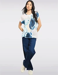 Lightweight Printed Textured Cap Sleeve Top With a Touch of Glitter by Moffi