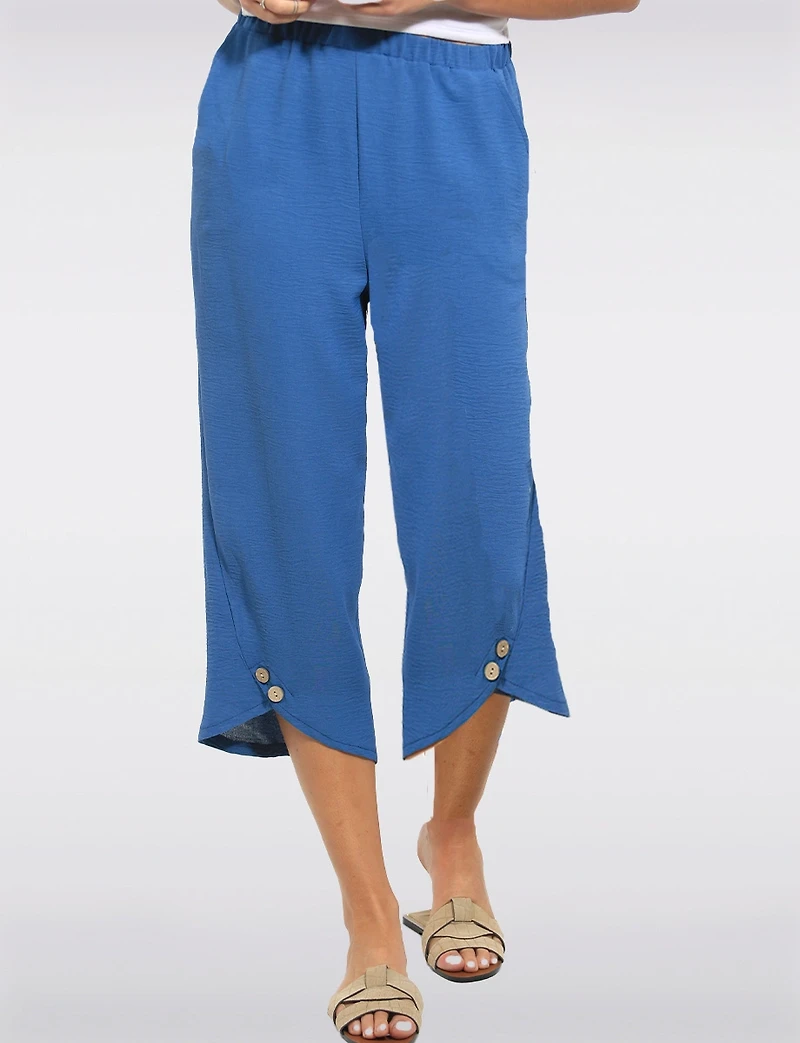 Pull-on Elastic Waist Cropped Button Cuff Straight Leg Textured Pants by Devia