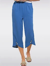 Pull-on Elastic Waist Cropped Button Cuff Straight Leg Textured Pants by Devia