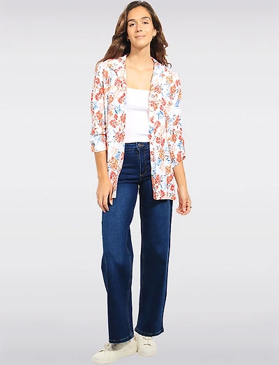 Three-quarter Sleeve Floral Print Button Down Shirt with Pointed Collar by Devia