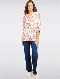 Three-quarter Sleeve Floral Print Button Down Shirt with Pointed Collar by Devia