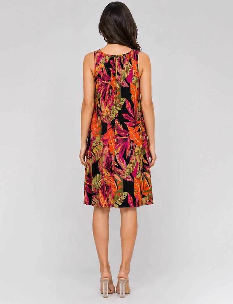 Perle Wrinkle-Resistant Tropical Print Scoop Neck Keyhole A-Line Dress