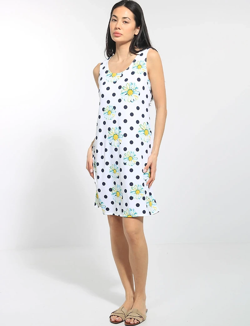Lightweight Sleeveless Polka Dot Daisy A-Line Stretch Summer Tank Dress by Perle