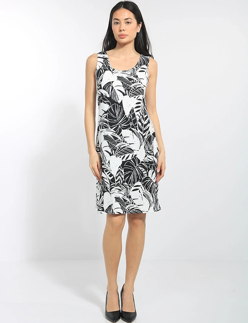 Lightweight Sleeveless Tropical Palm A-Line Stretch Summer Tank Dress by Perle