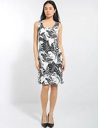 Lightweight Sleeveless Tropical Palm A-Line Stretch Summer Tank Dress by Perle