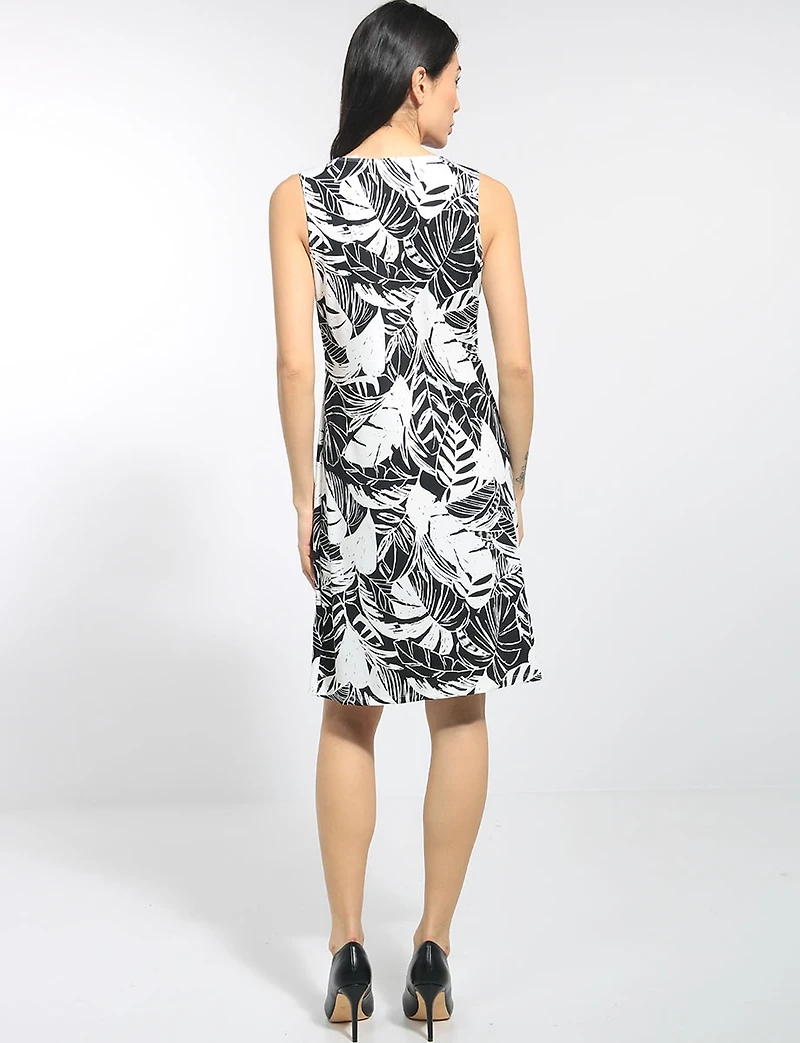 Lightweight Sleeveless Tropical Palm A-Line Stretch Summer Tank Dress by Perle