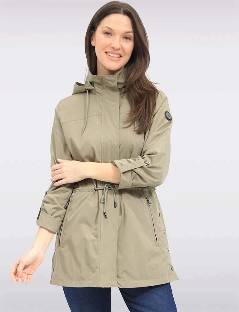 Vegan Breathe-Tech® Long Versatile Raincoat Parka with Removable Hood by Saki