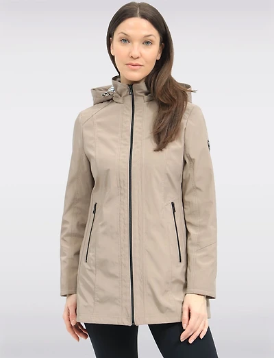 Vegan Breathe-Tech® Long Straight-Cut Raincoat with Removable Hood by Saki