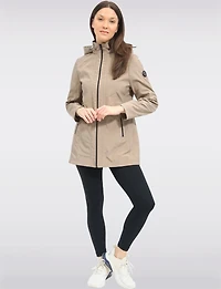 Vegan Breathe-Tech® Long Straight-Cut Raincoat with Removable Hood by Saki