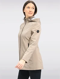 Vegan Breathe-Tech® Long Straight-Cut Raincoat with Removable Hood by Saki