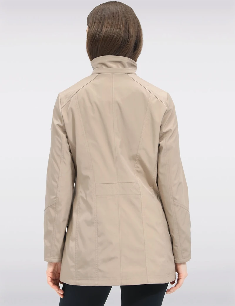 Vegan Breathe-Tech® Long Straight-Cut Raincoat with Removable Hood by Saki