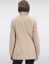 Vegan Breathe-Tech® Long Straight-Cut Raincoat with Removable Hood by Saki