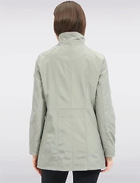 Vegan Breathe-Tech® Long Straight-Cut Raincoat with Removable Hood by Saki