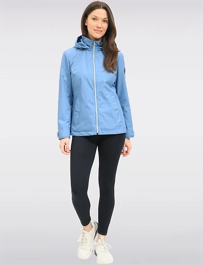 Vegan Breathe-Tech® Short Straight-Cut Fit Raincoat with Zip-Off Hood by Saki