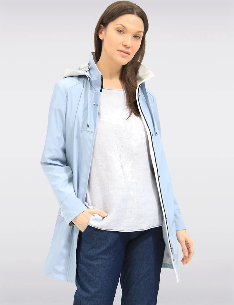 Lightweight Vegan Breathe-Tech® Versatile Raincoat With Plaid Detail by Saki