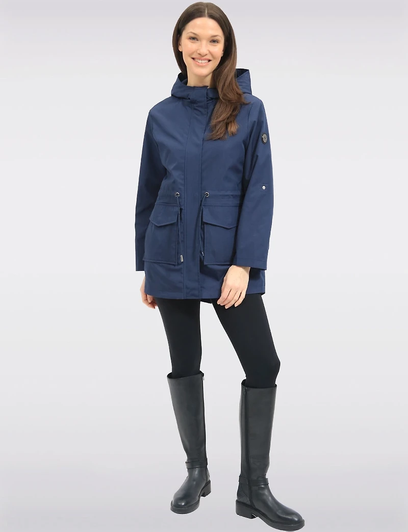 Chic Vegan Breathe-Tech® Long Raincoat Parka with Hood by Saki