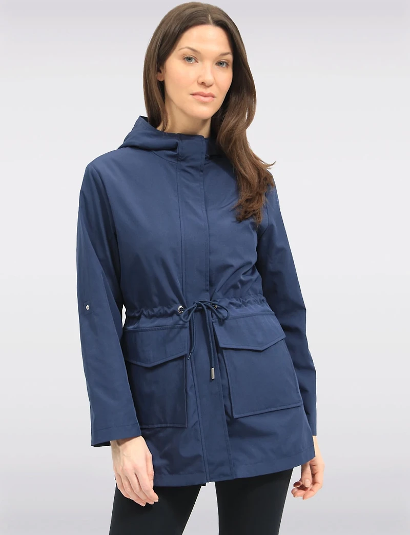 Chic Vegan Breathe-Tech® Long Raincoat Parka with Hood by Saki