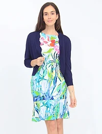 Scalloped Edge Open-Front Cropped Knit Shrug with 3/4 Sleeves by Ninety Clothing